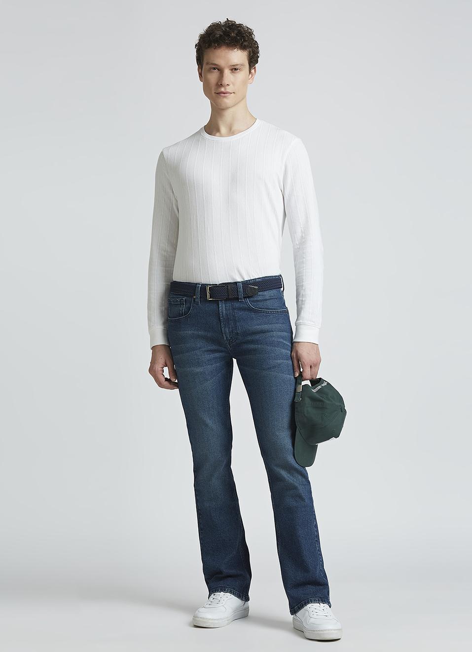 Blue Mid Rise Slim Bootcut Jeans, , large image number 6