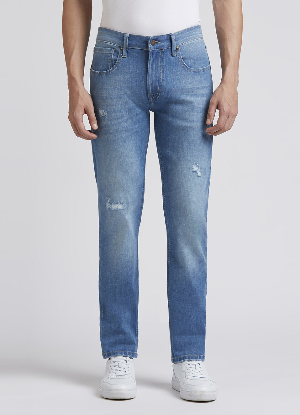 Vapour Blue Mid Rise Slim Jeans, , large image number 6