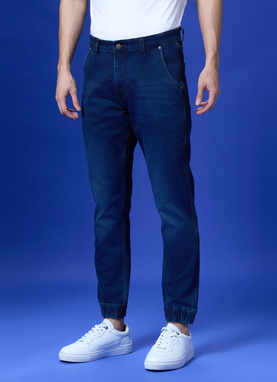 Blue Mid Rise Ankle Length Joggers, , large image number 3