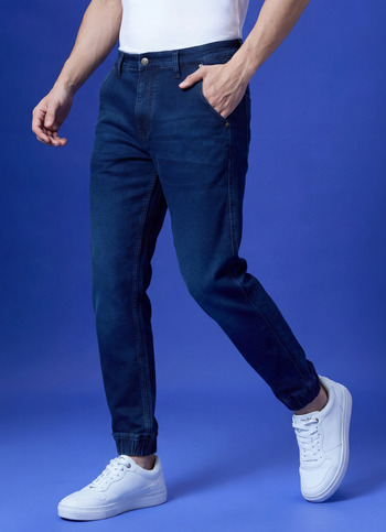 Blue Mid Rise Ankle Length Joggers