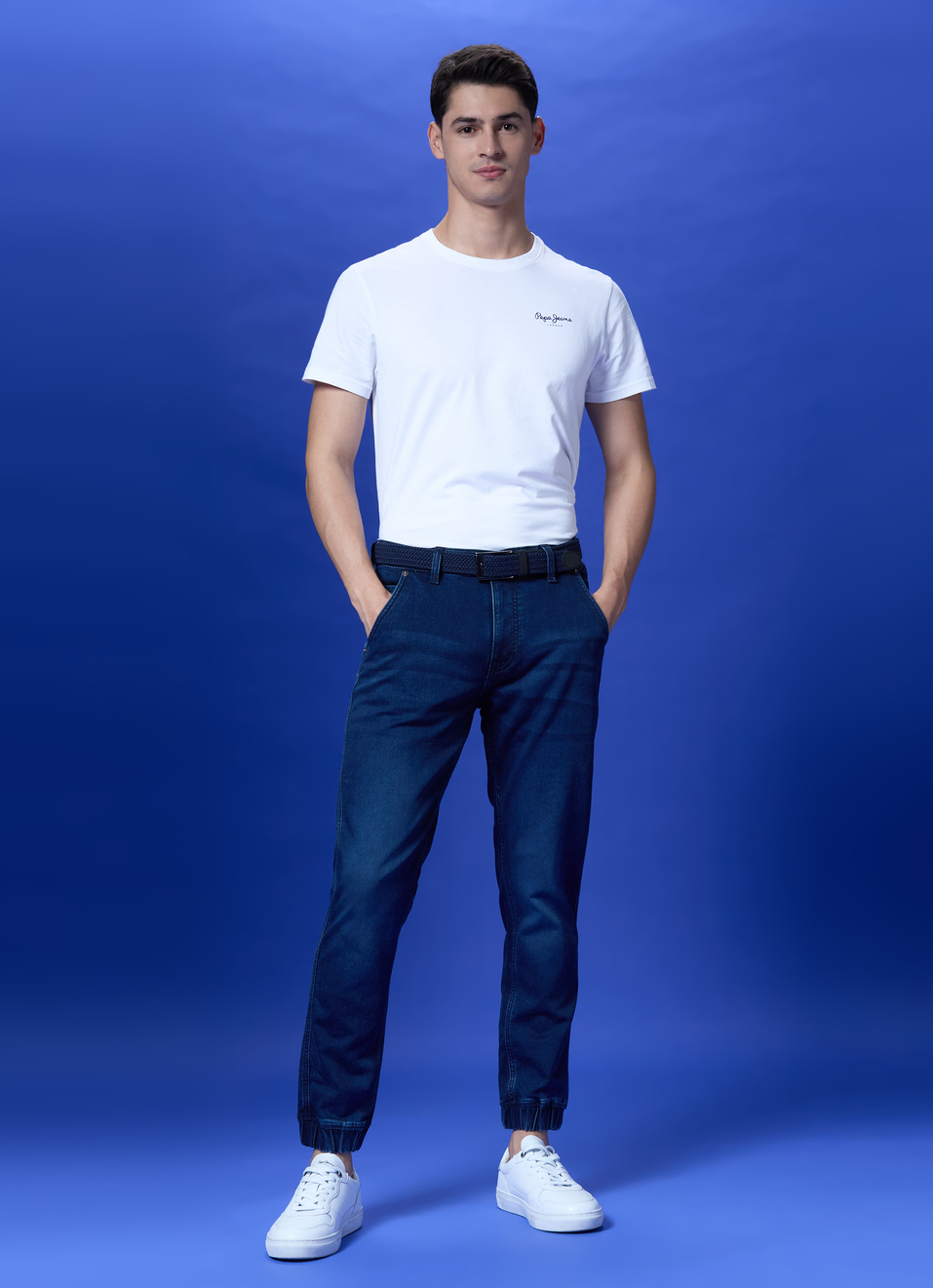 Blue Mid Rise Ankle Length Joggers, , large image number 0