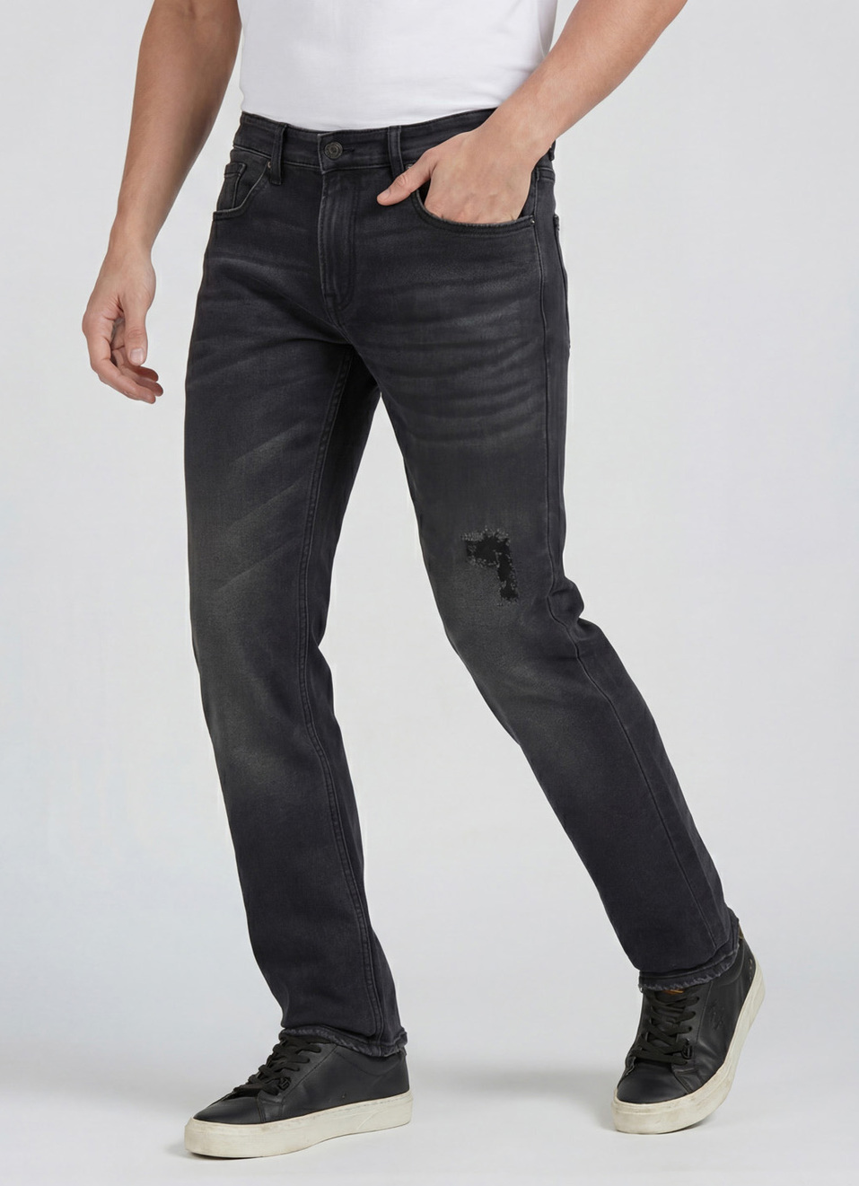 Men Black Mid Rise Slim Fitjeans, , large image number 0