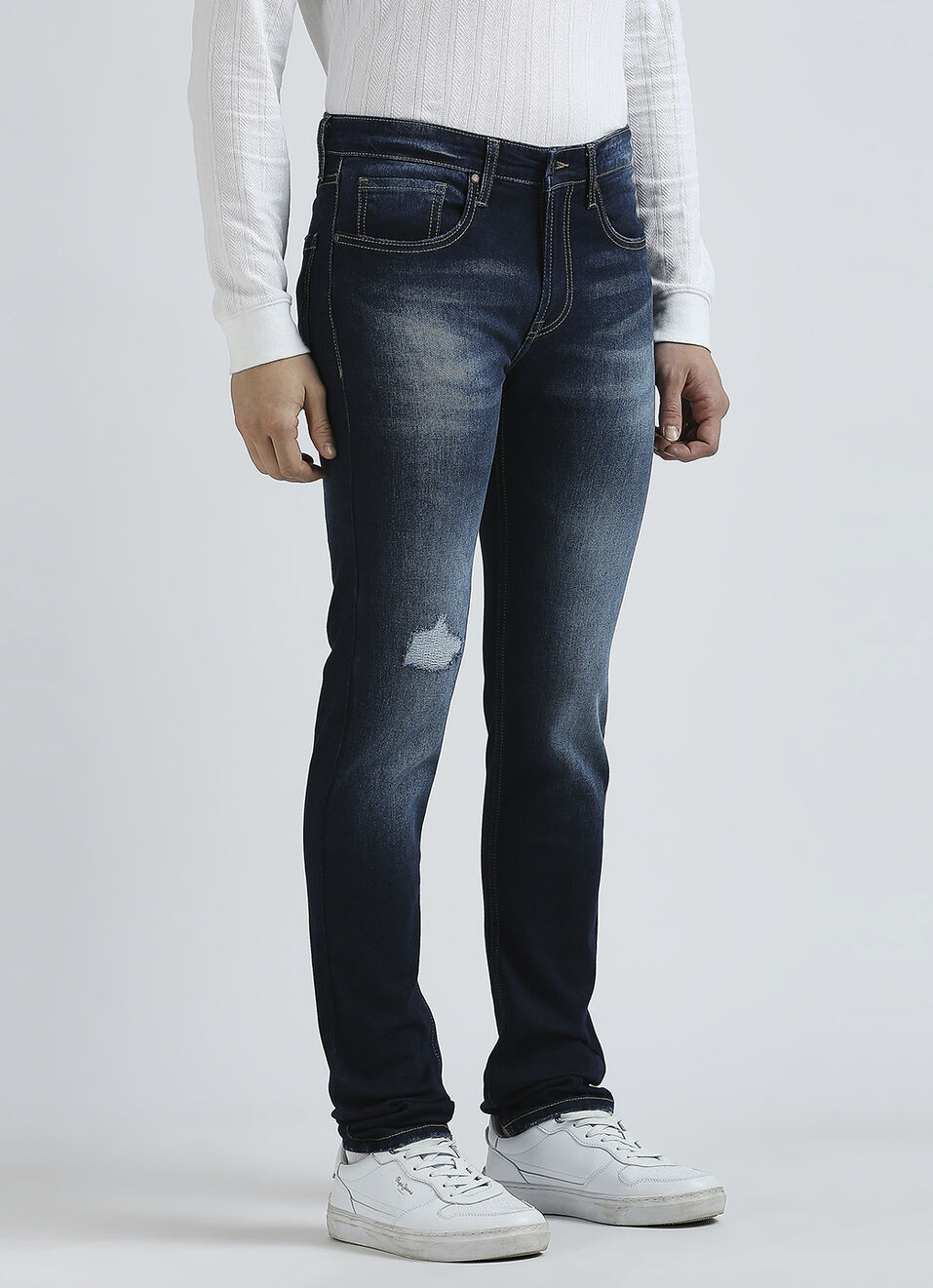 Vapour Blue Mid Rise Slim Jeans, , large image number 6