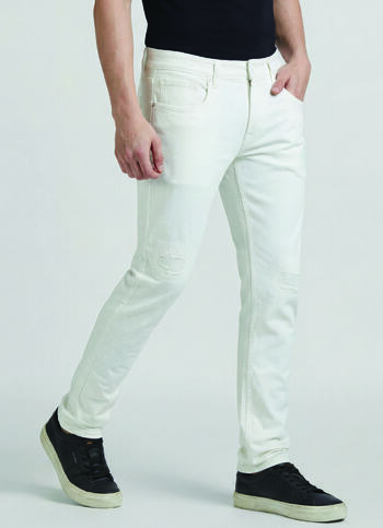 Vapour White Mid Rise Slim Distressed Jeans