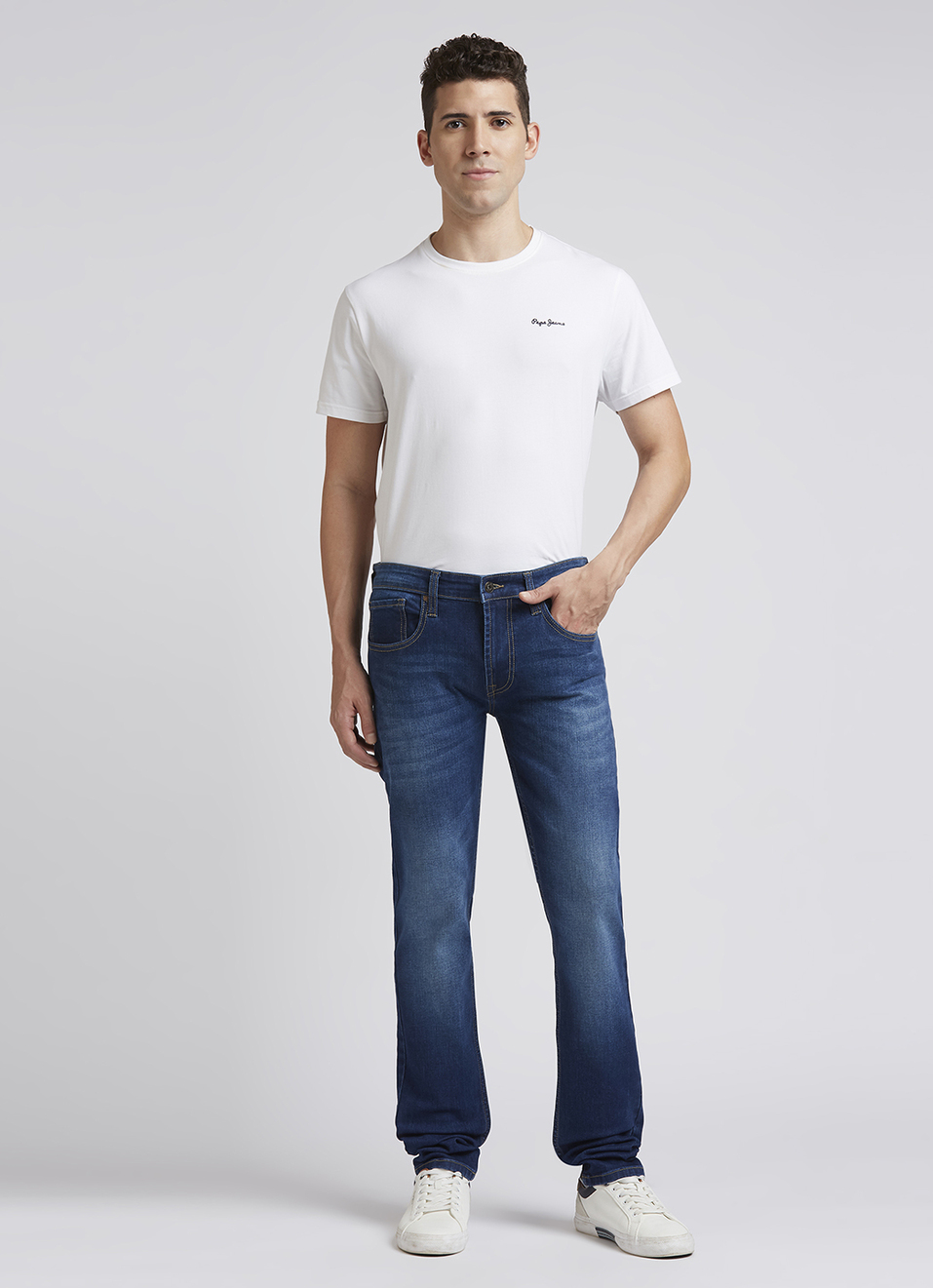 Vapour Blue Mid Rise Slim Jeans, , large image number 1