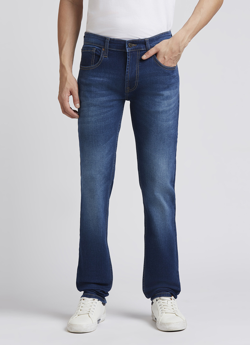 Vapour Blue Mid Rise Slim Jeans, , large image number 2