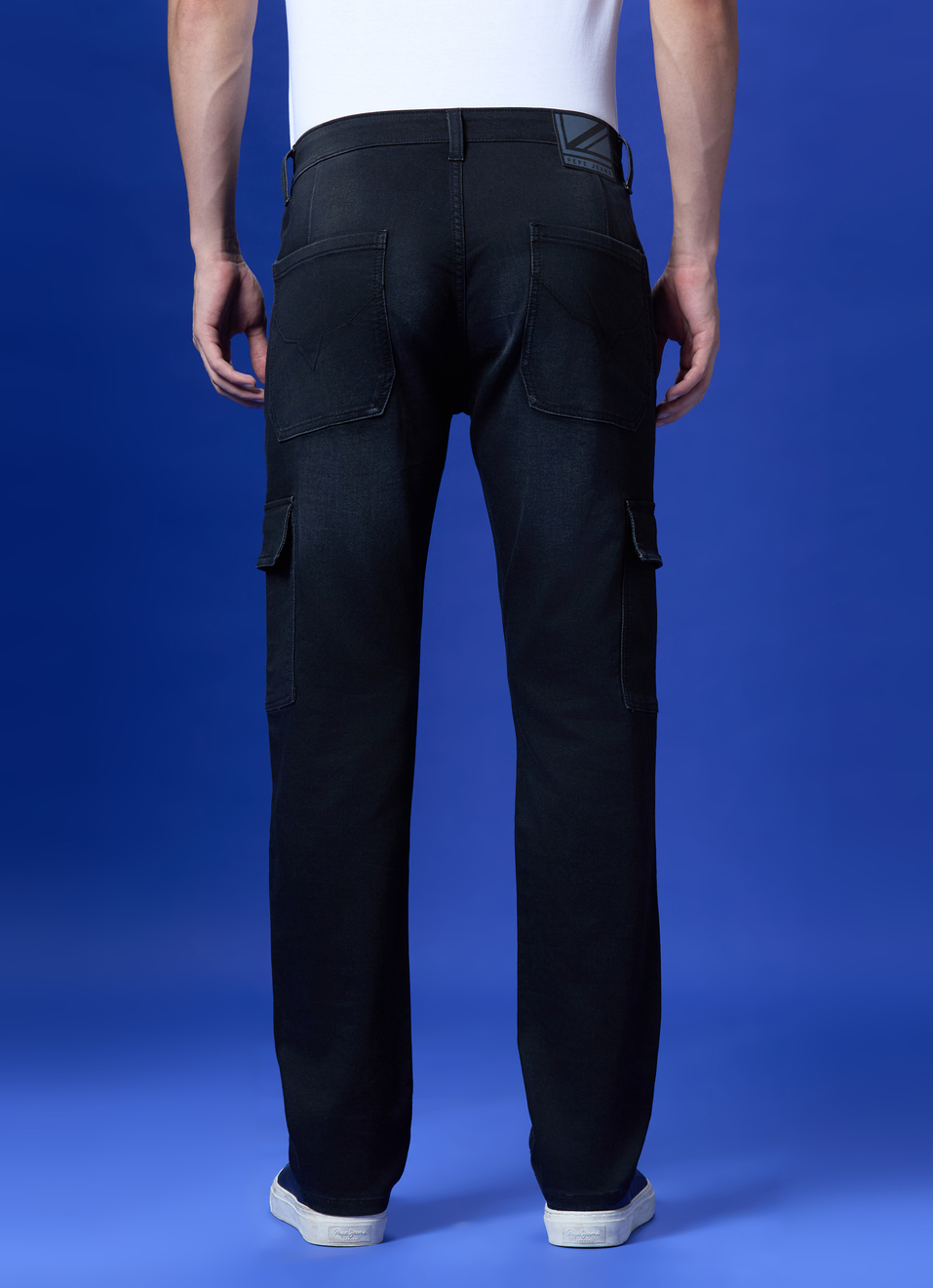 Black Mid Rise Cargo Straight Gymindigo Jeans, , large image number 2