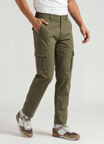 Olive Mid Waist Straight Fit Cargo Pants