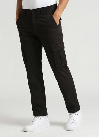 Black Mid Waist Straight Fit Cargo Pants