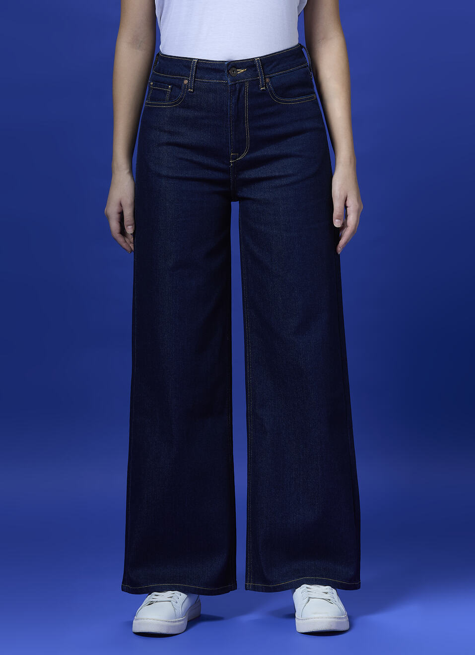 Women Blue High Waist Loose Wide Leg Jeans, , large image number 1