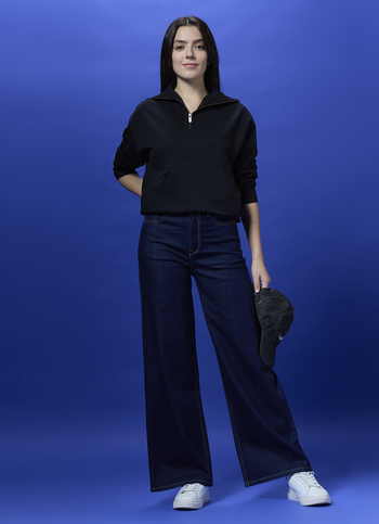 Women Blue High Waist Loose Wide Leg Jeans