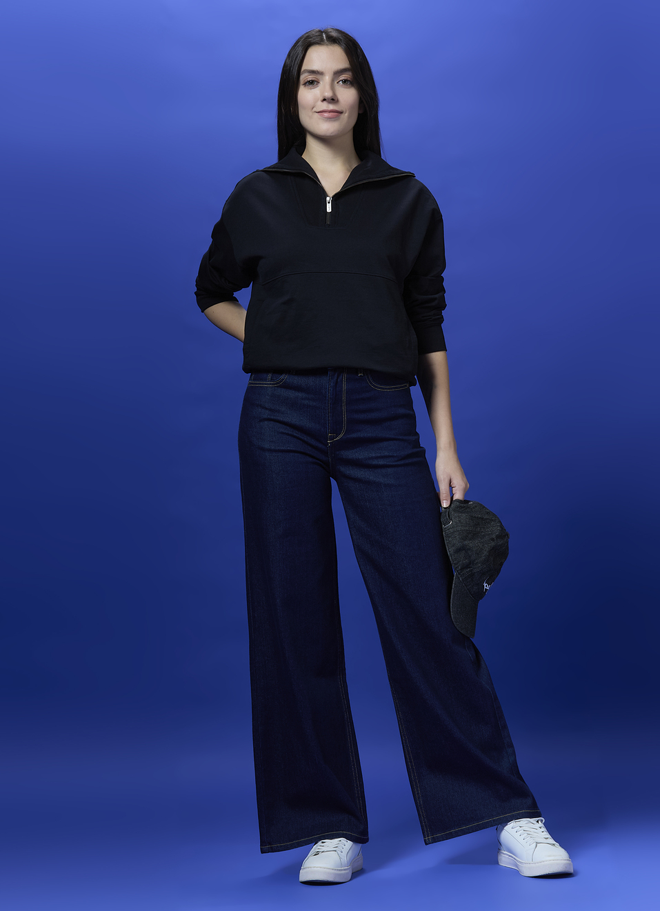 Women Blue High Waist Loose Wide Leg Jeans, , large image number 0