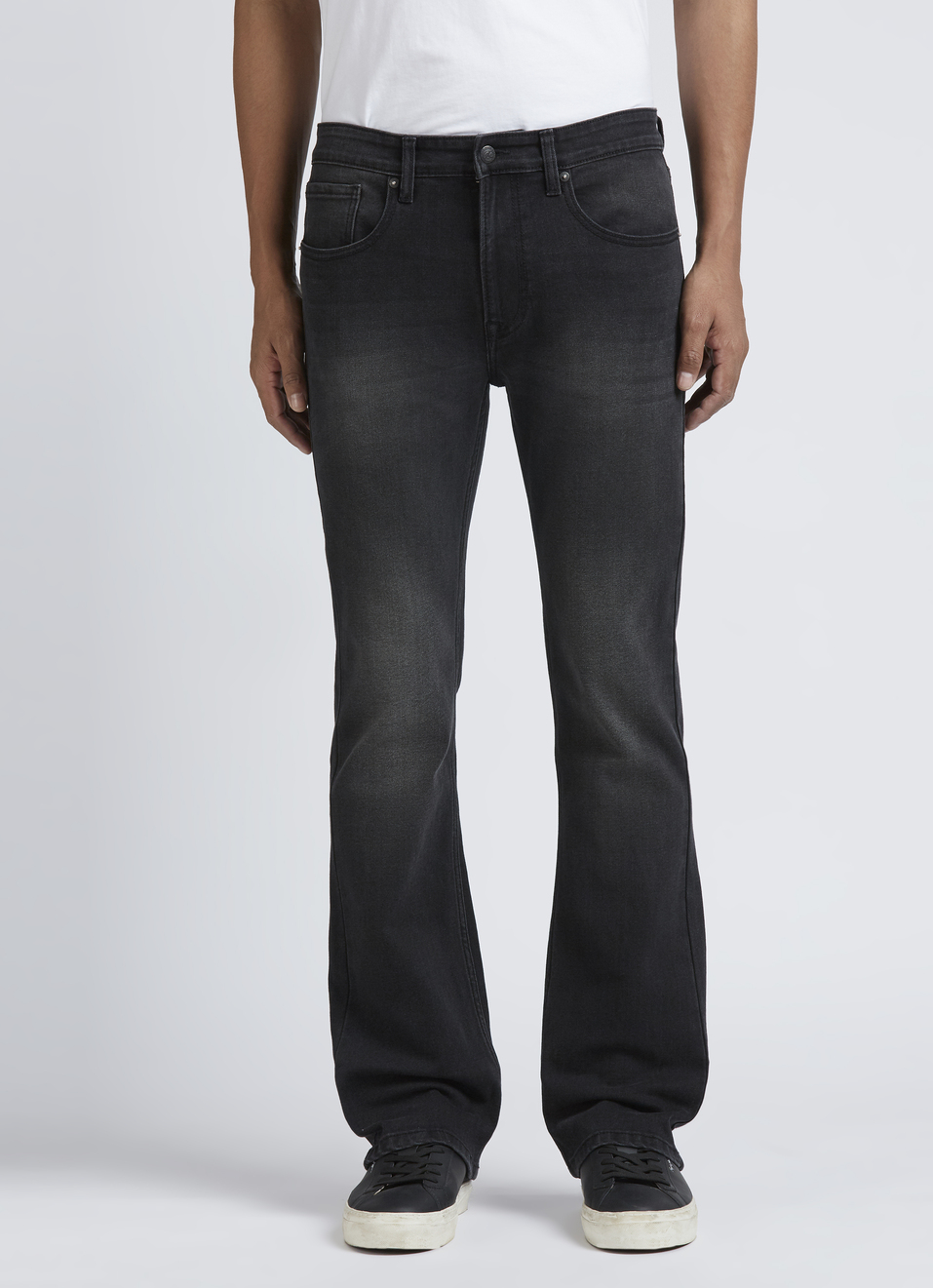 Men Black Mid Rise Stretchable Bootcut Jeans, , large image number 1