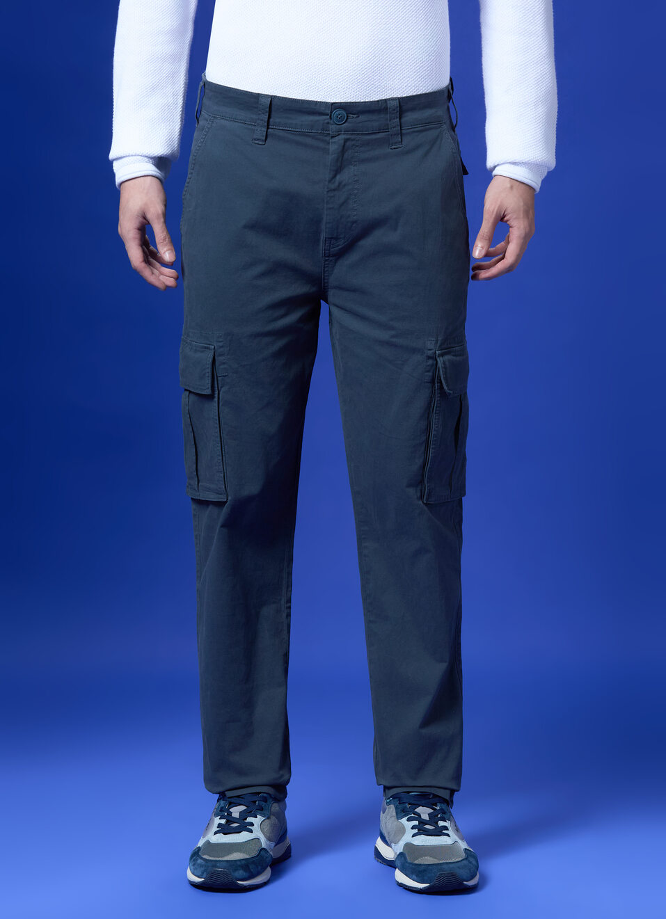 Blue Mid Waist Straight Fit Cargo, , large image number 1