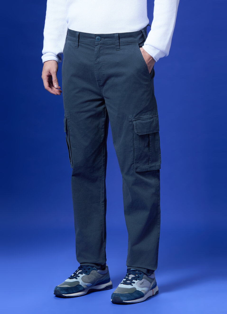 Blue Mid Waist Straight Fit Cargo, , large image number 3