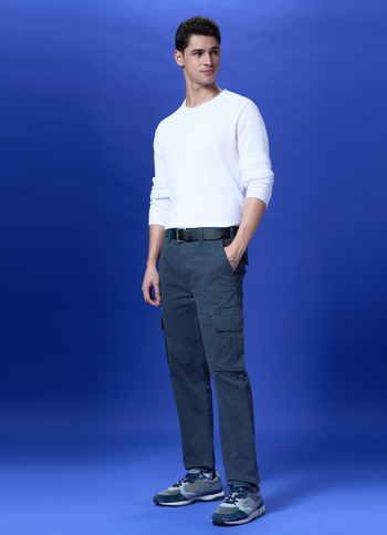 Blue Mid Waist Straight Fit Cargo