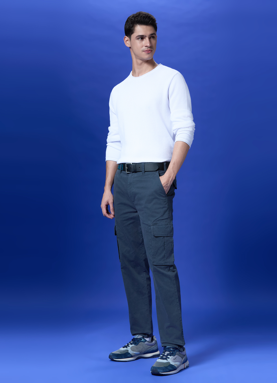 Blue Mid Waist Straight Fit Cargo, , large image number 0