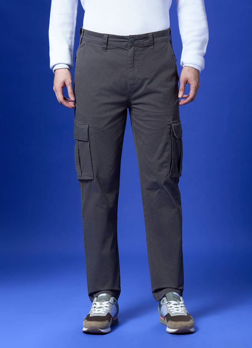 Men Grey Mid Rise Straight Fit Cargo, , large image number 1