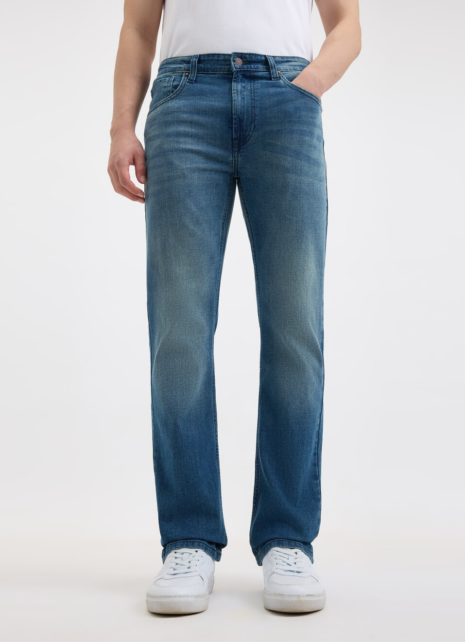 Men Blue Straight Fit Mid Rise Jeans , , large image number 1
