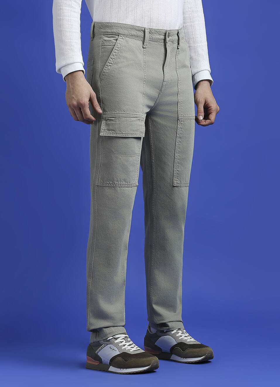 Olive Mid Rise Staright Cargo Jeans, , large image number 6