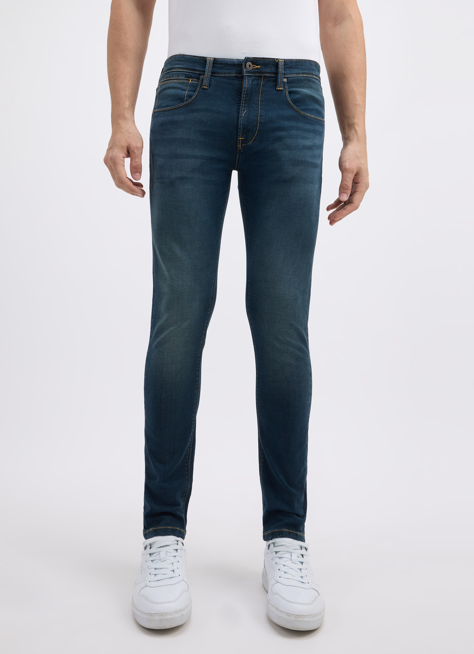 Men Blue Mid Rise Tapered Structured Jeans, , large image number 1