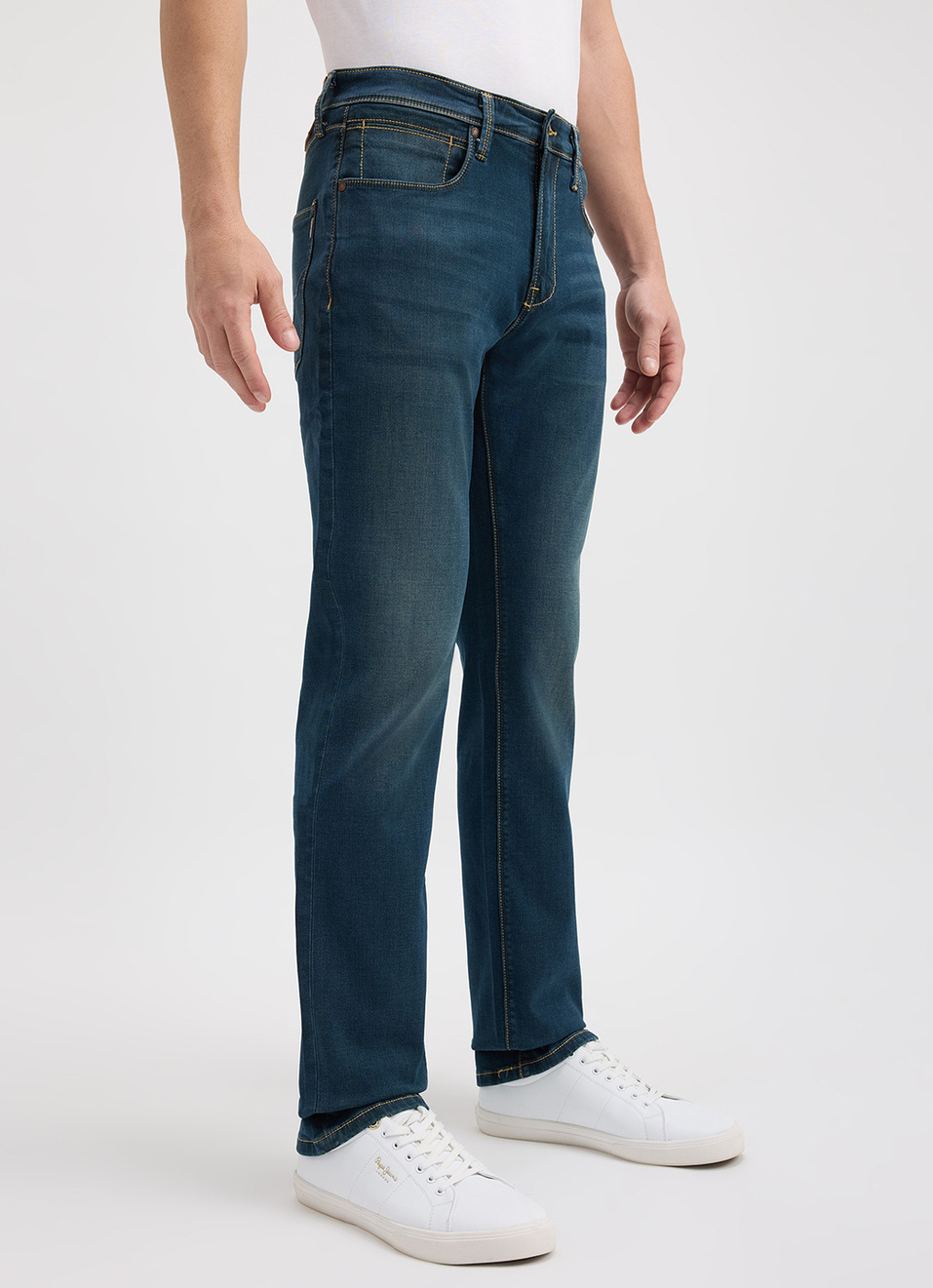 Men Blue Mid Rise Straight Structured Jeans, , large image number 5