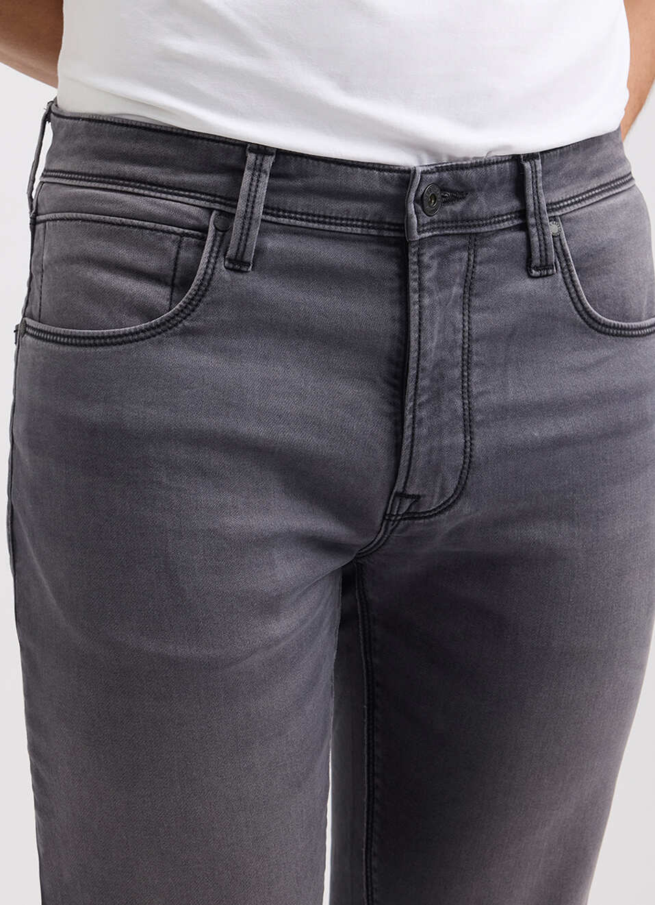 Men Dark Grey Mid Rise Straight Structured Jeans, , large image number 3