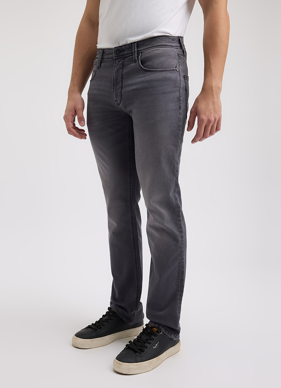 Men Dark Grey Mid Rise Straight Structured Jeans, , large image number 4