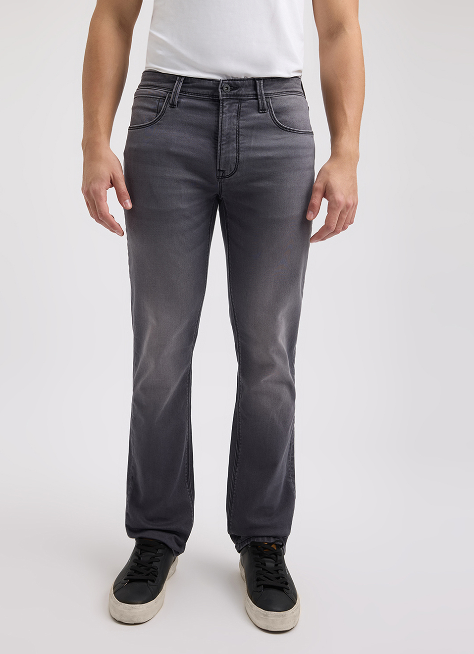 Men Dark Grey Mid Rise Straight Structured Jeans, , large image number 5