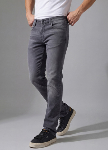 Men Dark Grey Mid Rise Straight Structured Jeans