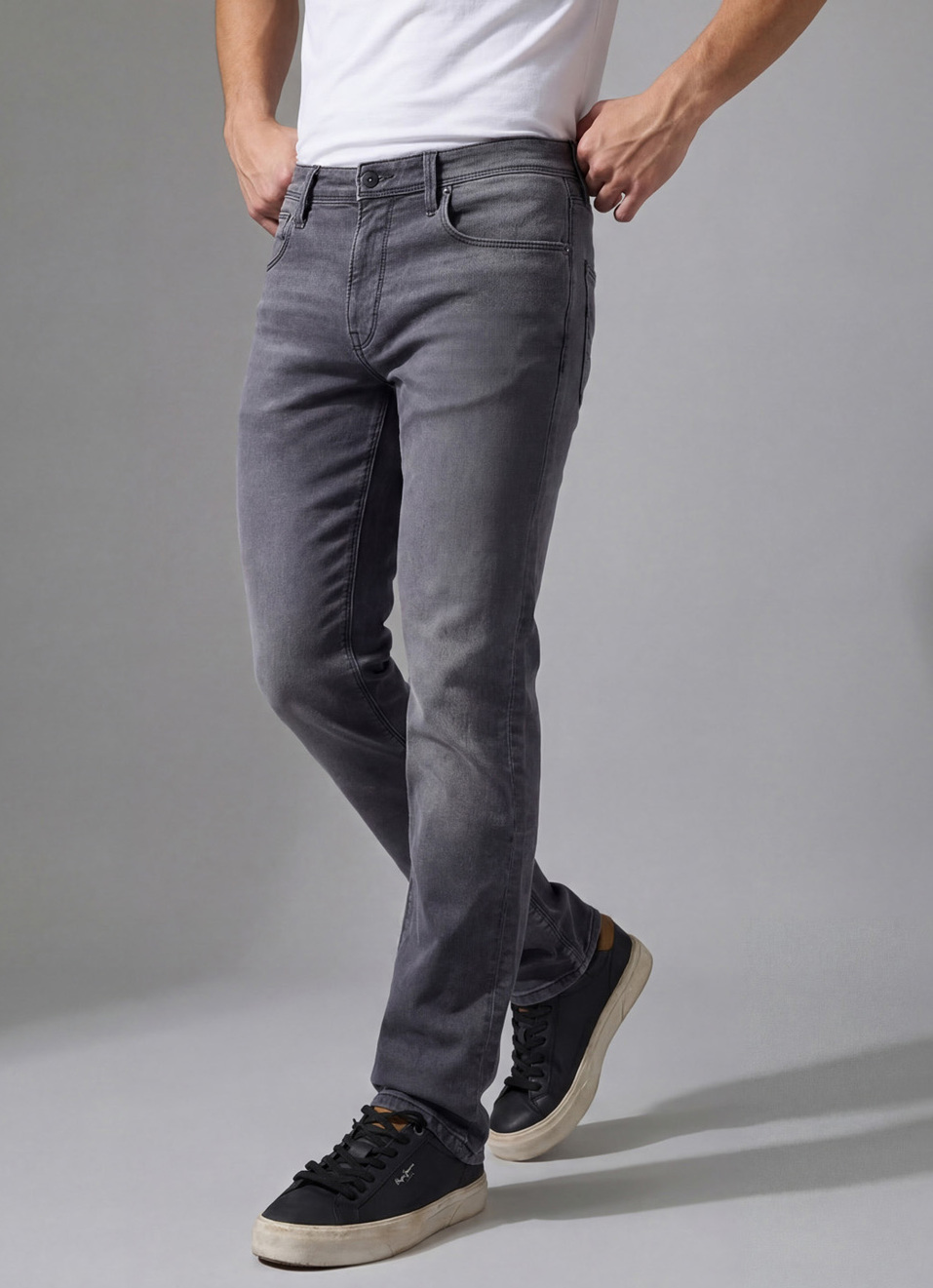 Men Dark Grey Mid Rise Straight Structured Jeans, , large image number 0