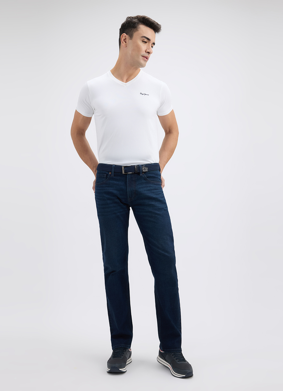 Men Dark Blue Straight Fit Mid Rise Jeans, , large image number 1