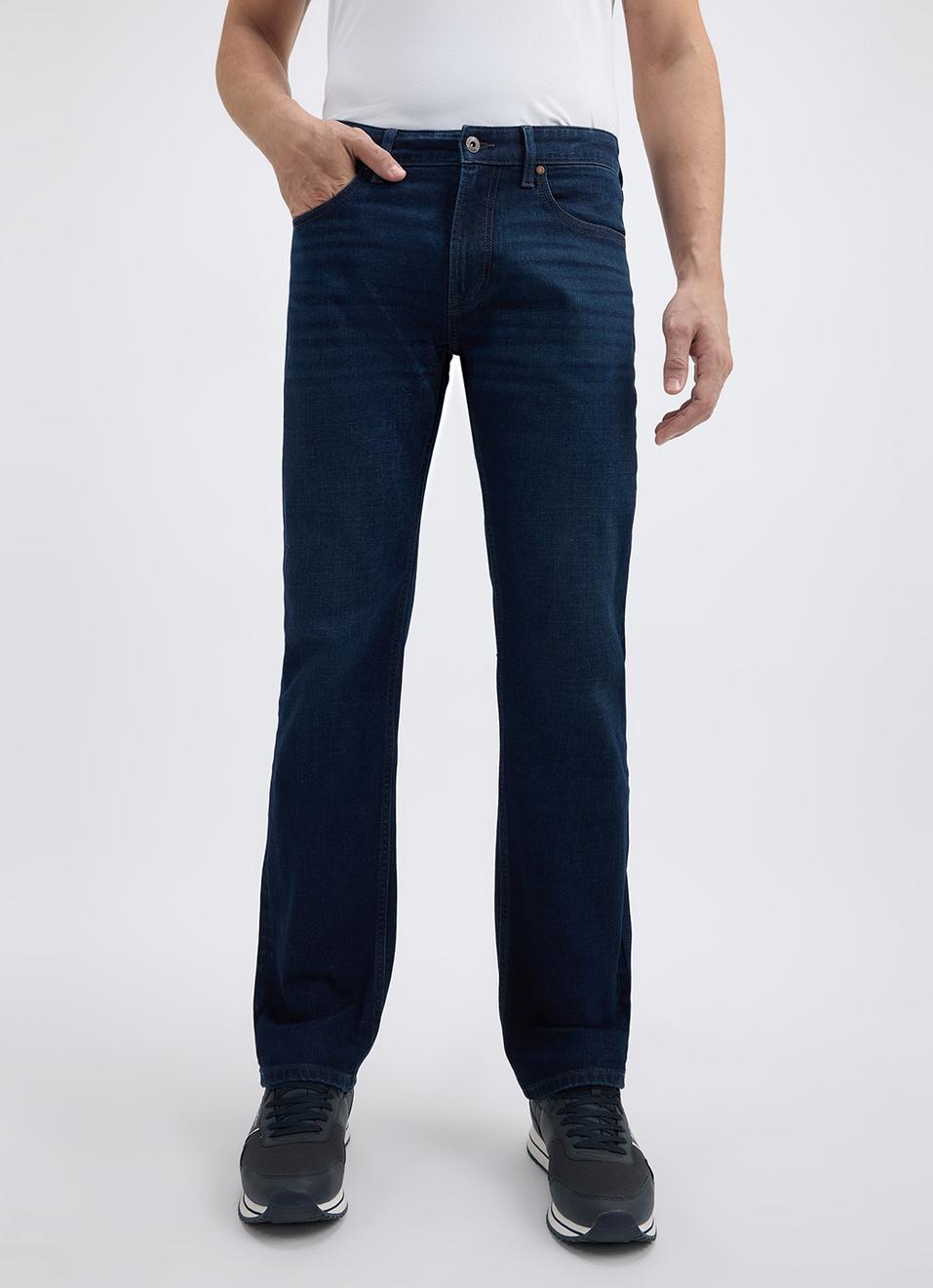 Men Dark Blue Straight Fit Mid Rise Jeans, , large image number 2