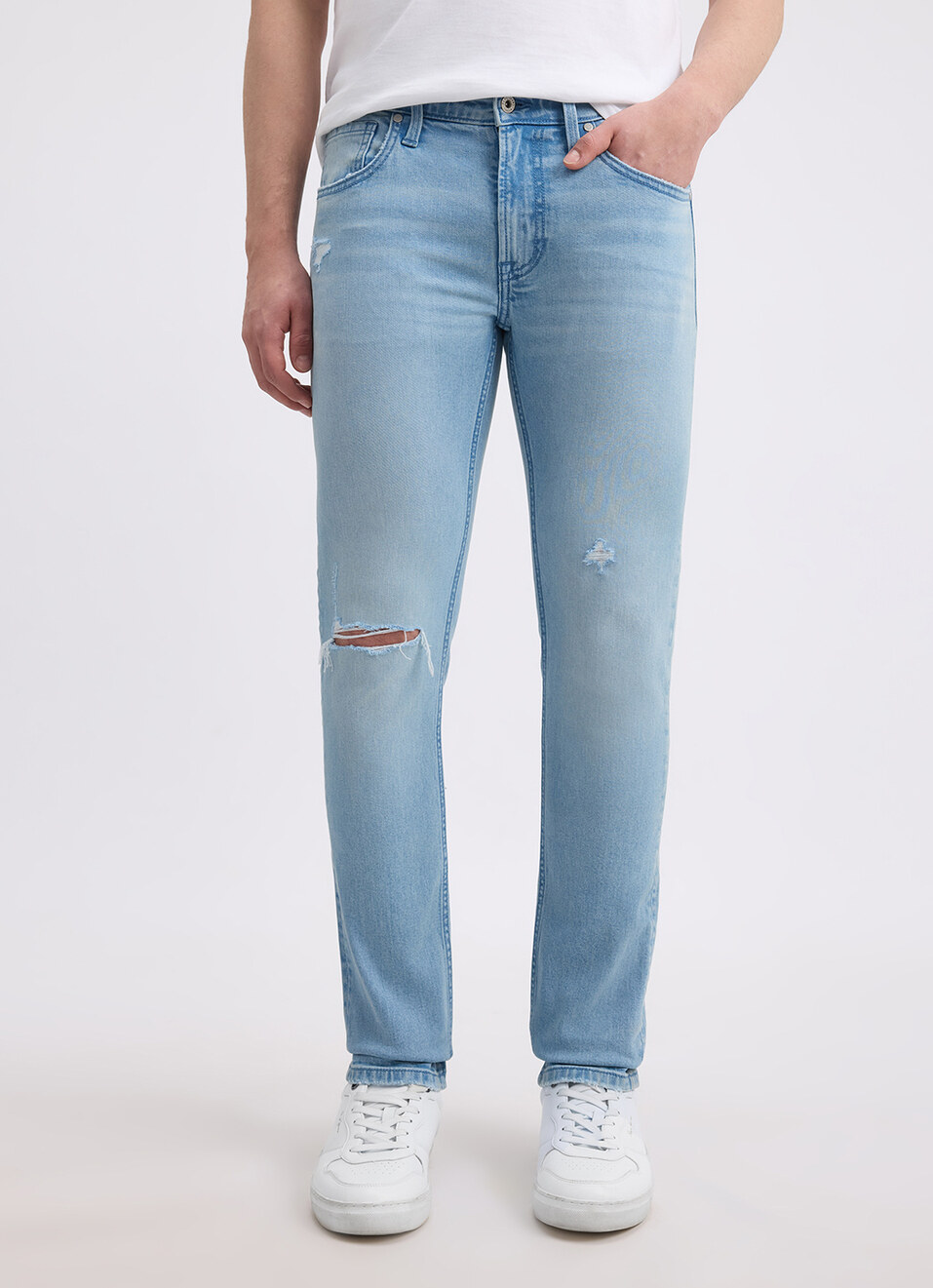 Men Blue Slim Fit Mid Rise Distressed Jeans , , large image number 2