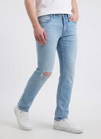 Men Blue Slim Fit Mid Rise Distressed Jeans 