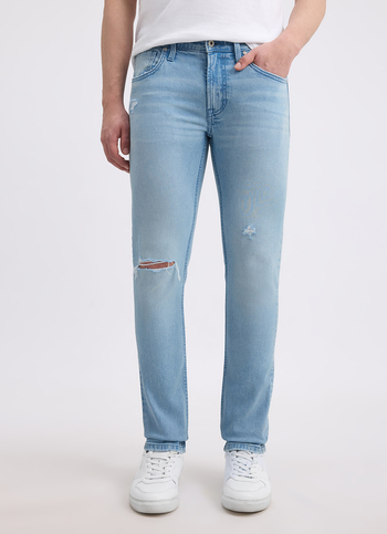 Men Blue Slim Fit Mid Rise Distressed Jeans 