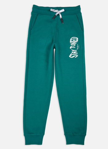 Boys Green Letter Print Mid Rise Joggers