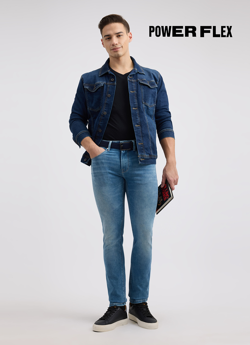 Men Blue Mid Rise Slim Powerflex Jeans, , large image number 3