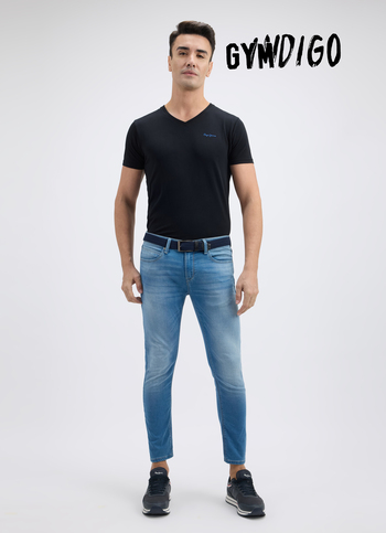 Men Blue Mid Rise Skinny Ankle Length Gymindigo Jogger Like Jeans