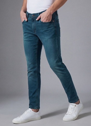 Men Green Mid Rise Skinny Ankle Length Gymindigo Jogger Like Jeans