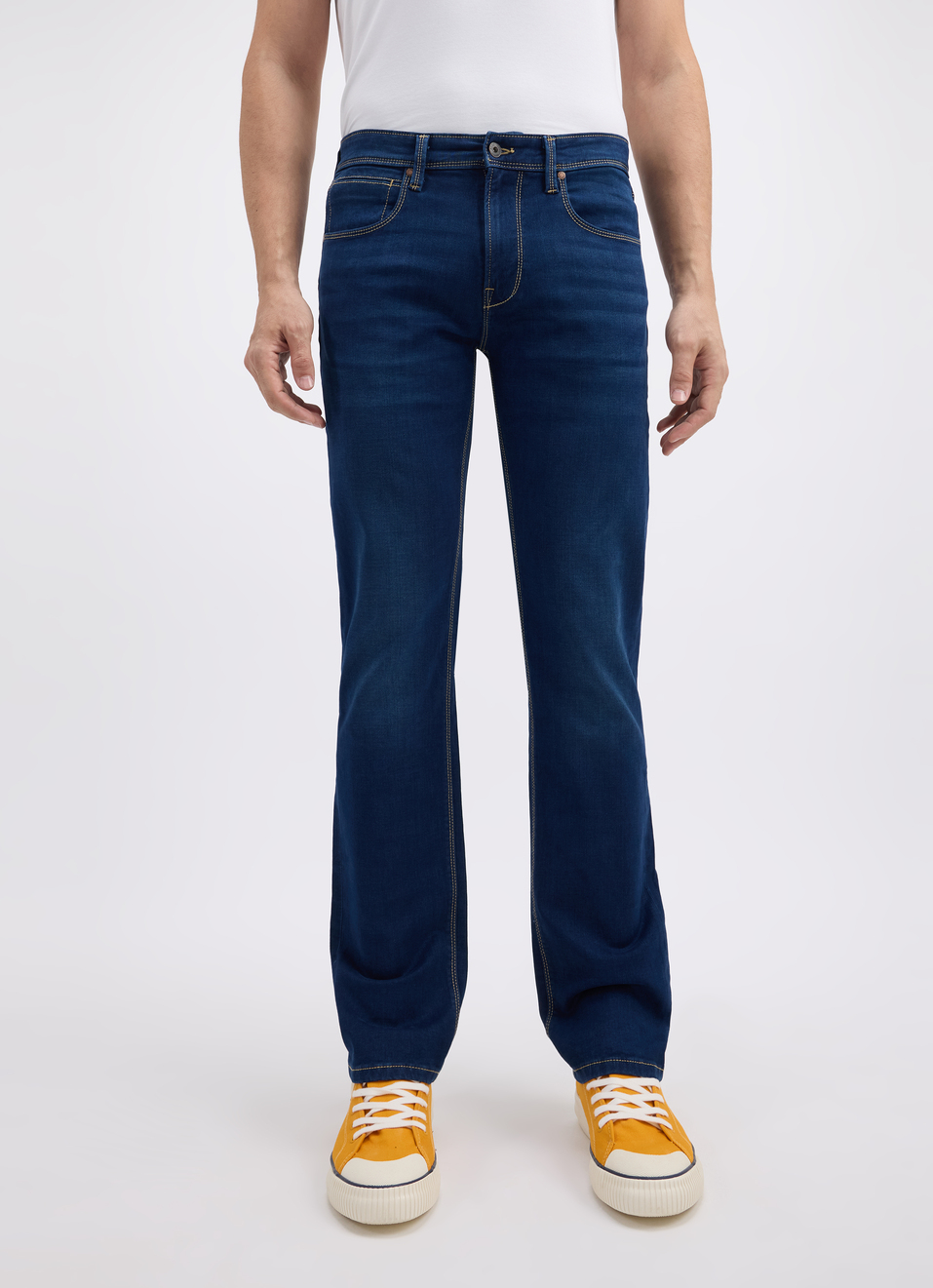 Men Blue Mid Rise Straight Structured Jeans, , large image number 1