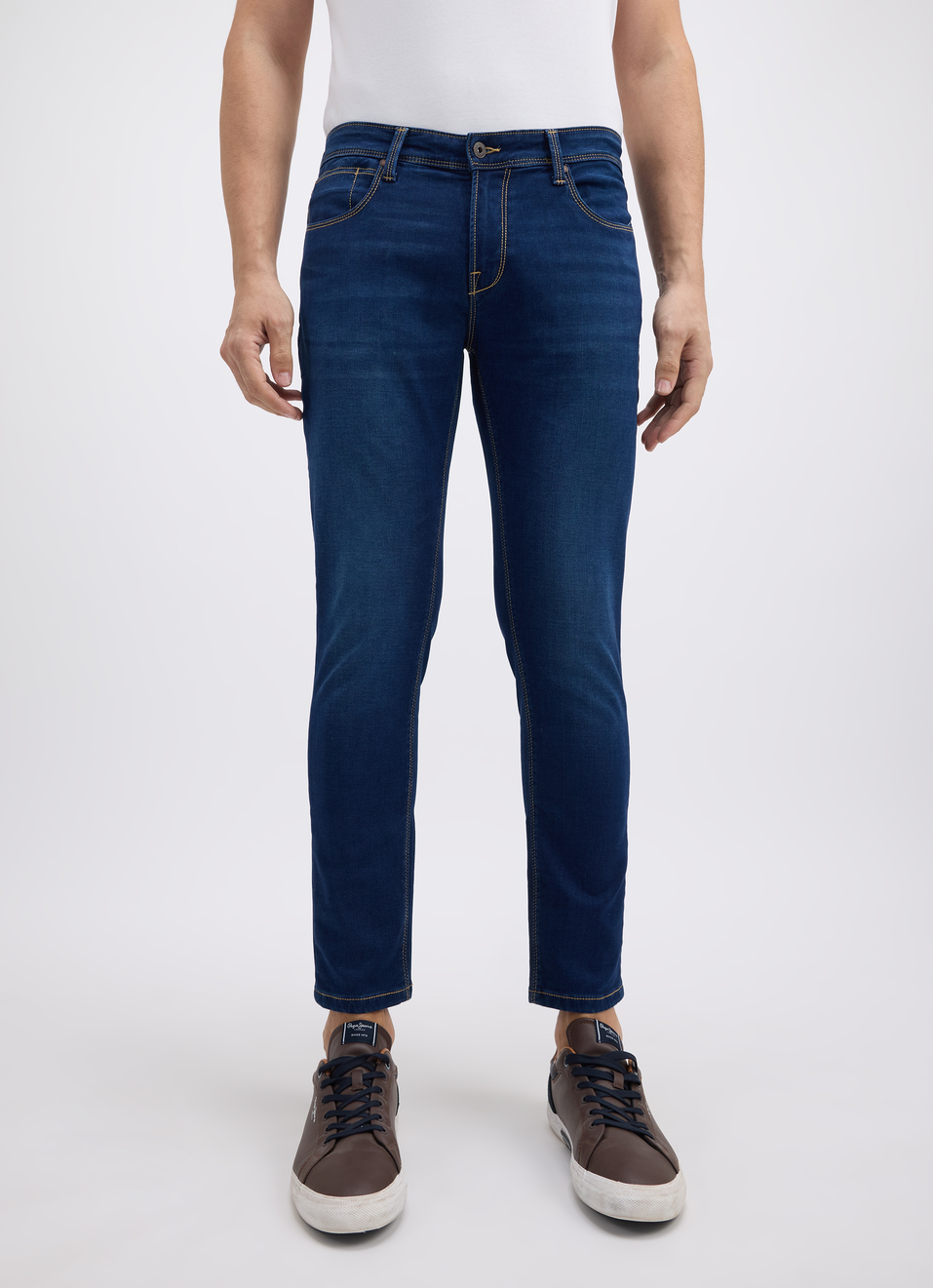 Men Blue Mid Rise Skinny Ankle Length Structured Jeans, , large image number 1