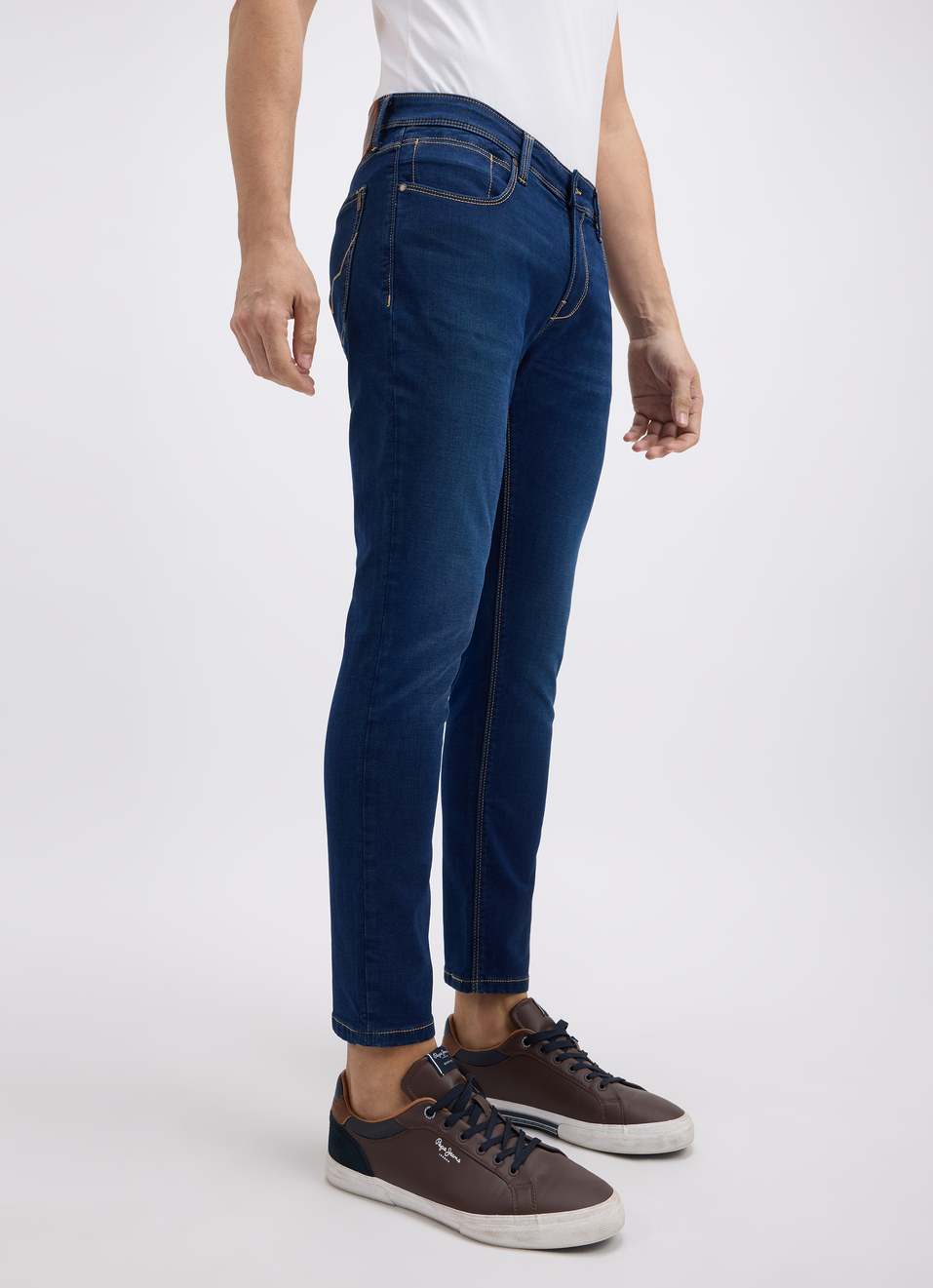 Men Blue Mid Rise Skinny Ankle Length Structured Jeans, , large image number 3