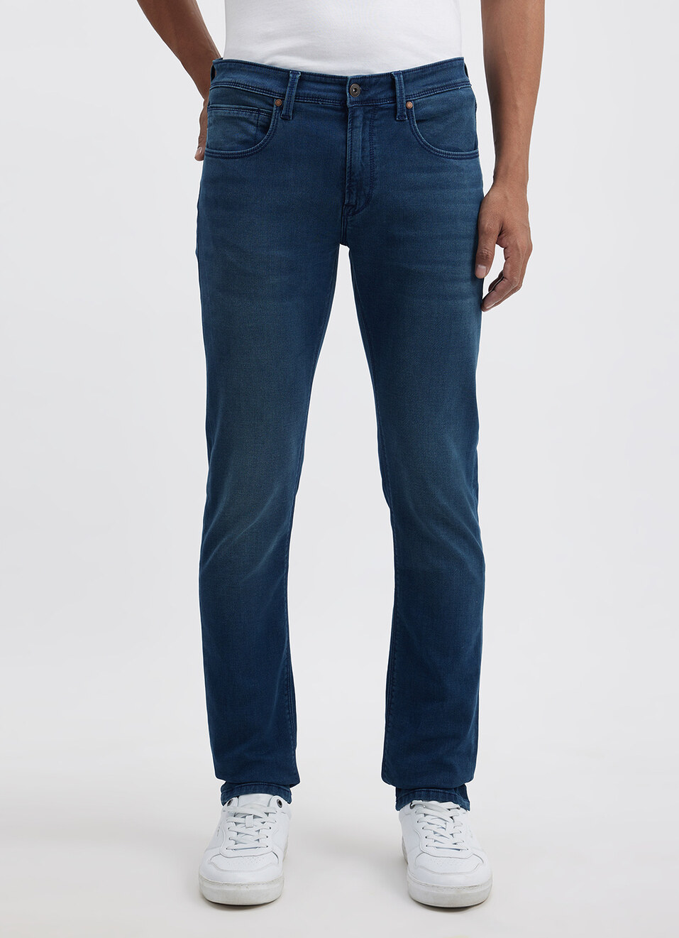 Men Blue Mid Rise Slim Structured Jeans, , large image number 6