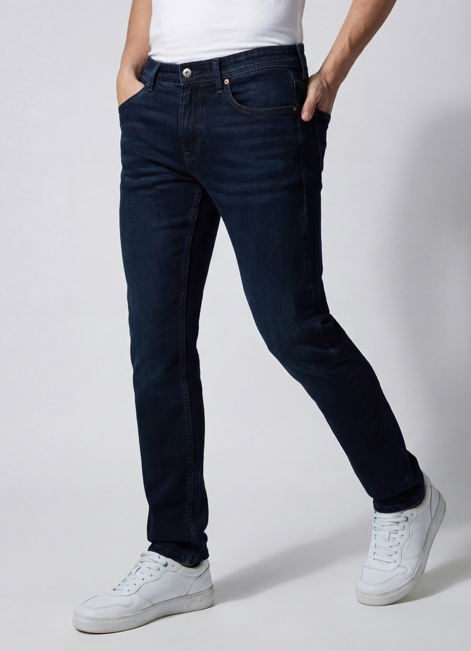 Men Black Mid Rise Slim Structured Jeans, , large image number 0