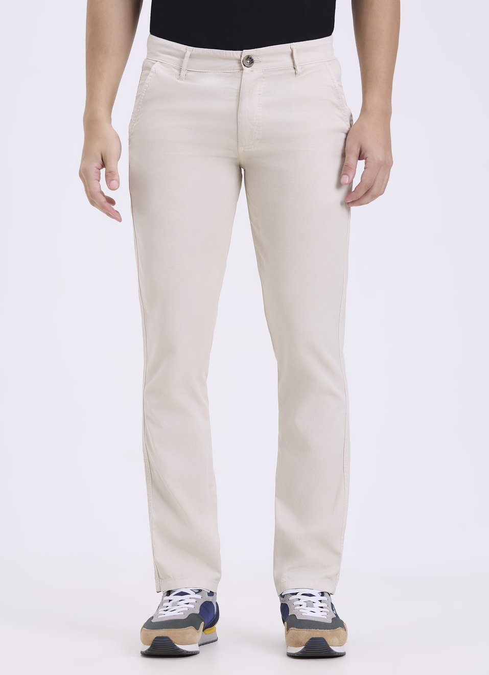Men Beige Overdyed Mid Rise Trousers, , large image number 1