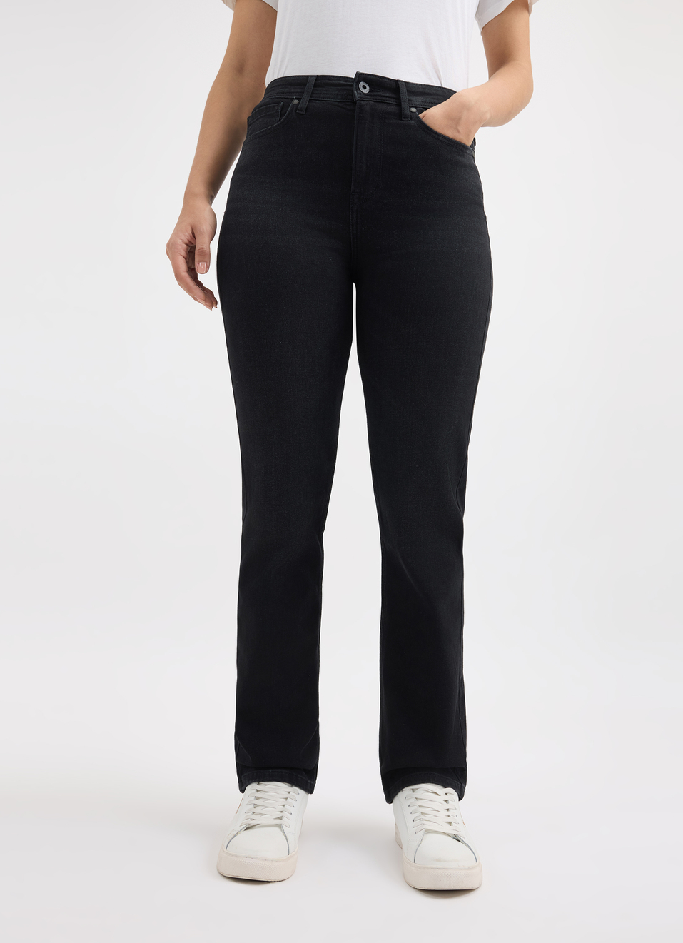 Women Black Straight Fit High Rise Jeans , , large image number 1