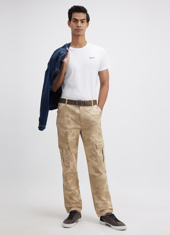 Men Khaki All Over Print Mid Rise Stretch Cargo