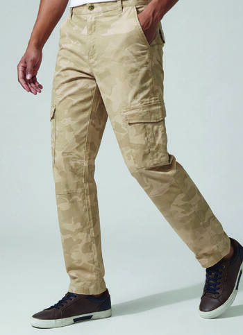 Men Khaki All Over Print Mid Rise Stretch Cargo