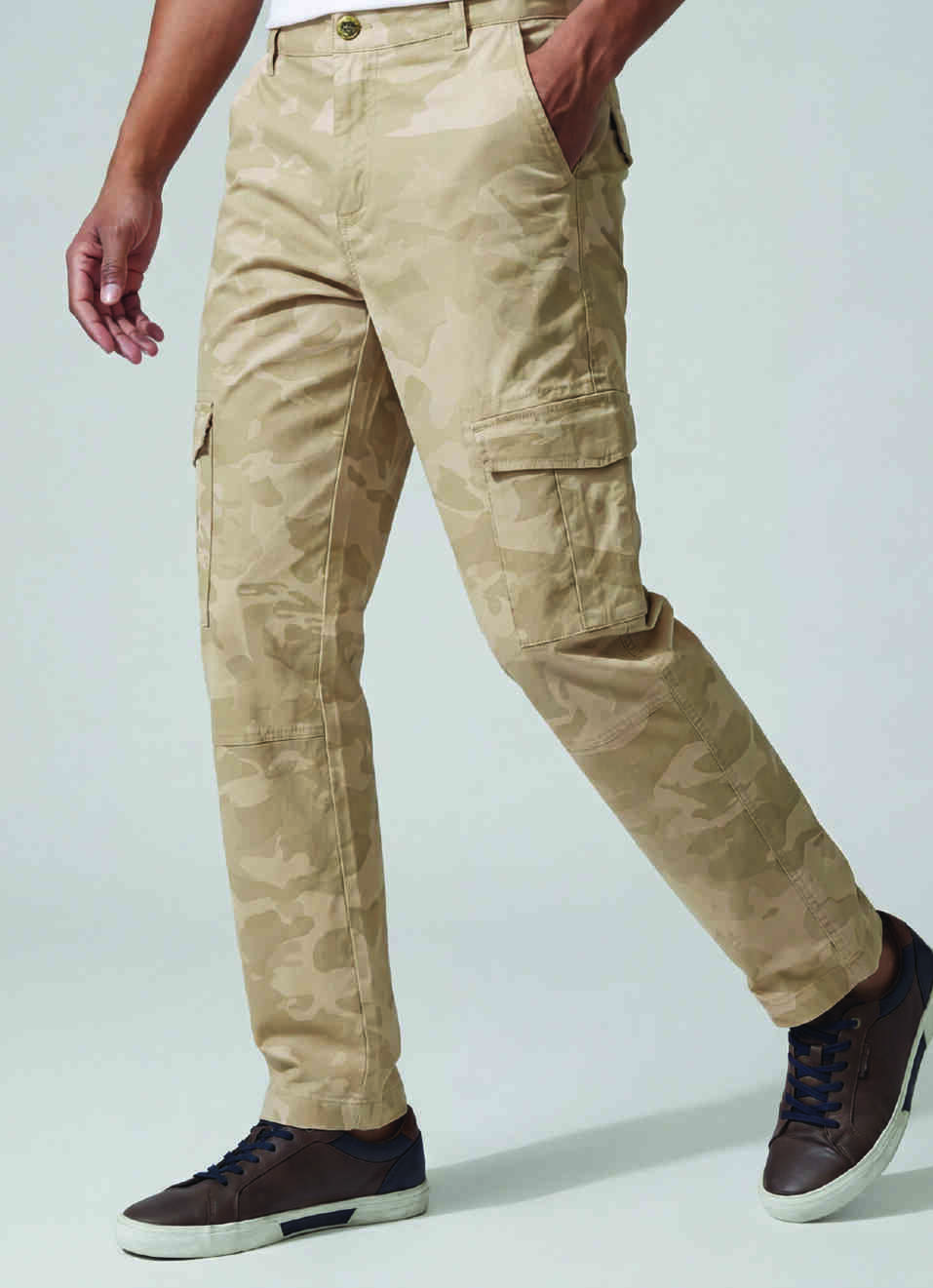 Men Khaki All Over Print Mid Rise Stretch Cargo, , large image number 0